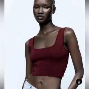 Zara Deep Red Square Neck Tank Top